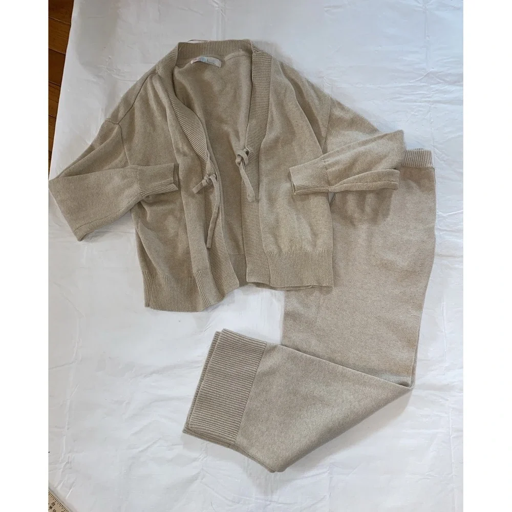 Free People Beach Solar Sweater 2 Piece Set Beige Pants And Top Small Medium